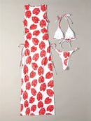 Conjunto Biquíni e Vestido Folhas 3 Peças