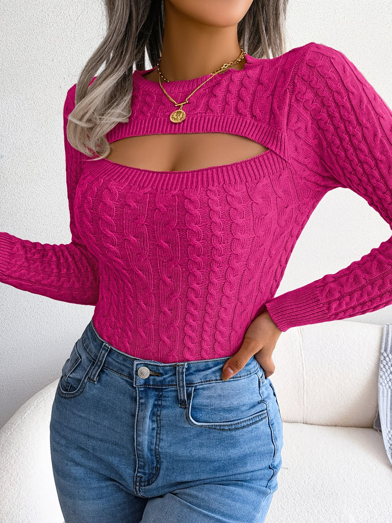 Suéter Feminino Tricô Vazado Manga Longa