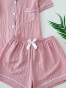 Pijama Feminino Rosa com Bordado Coração