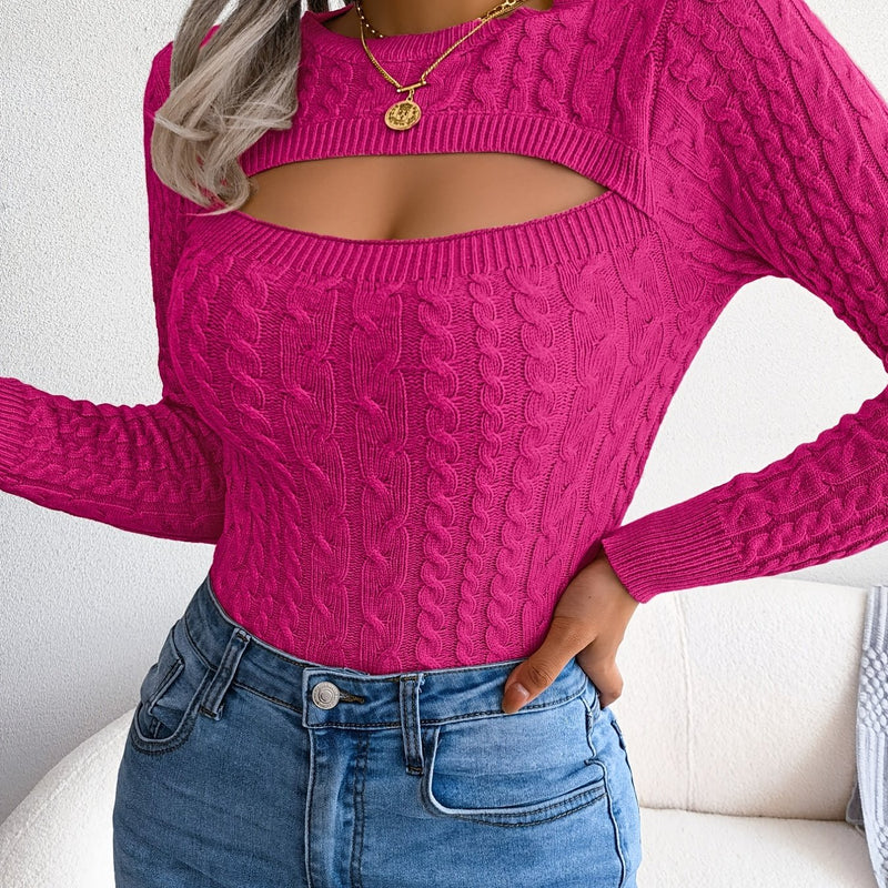 Suéter Feminino Tricô Vazado Manga Longa