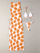 Conjunto Biquíni e Vestido Folhas 3 Peças