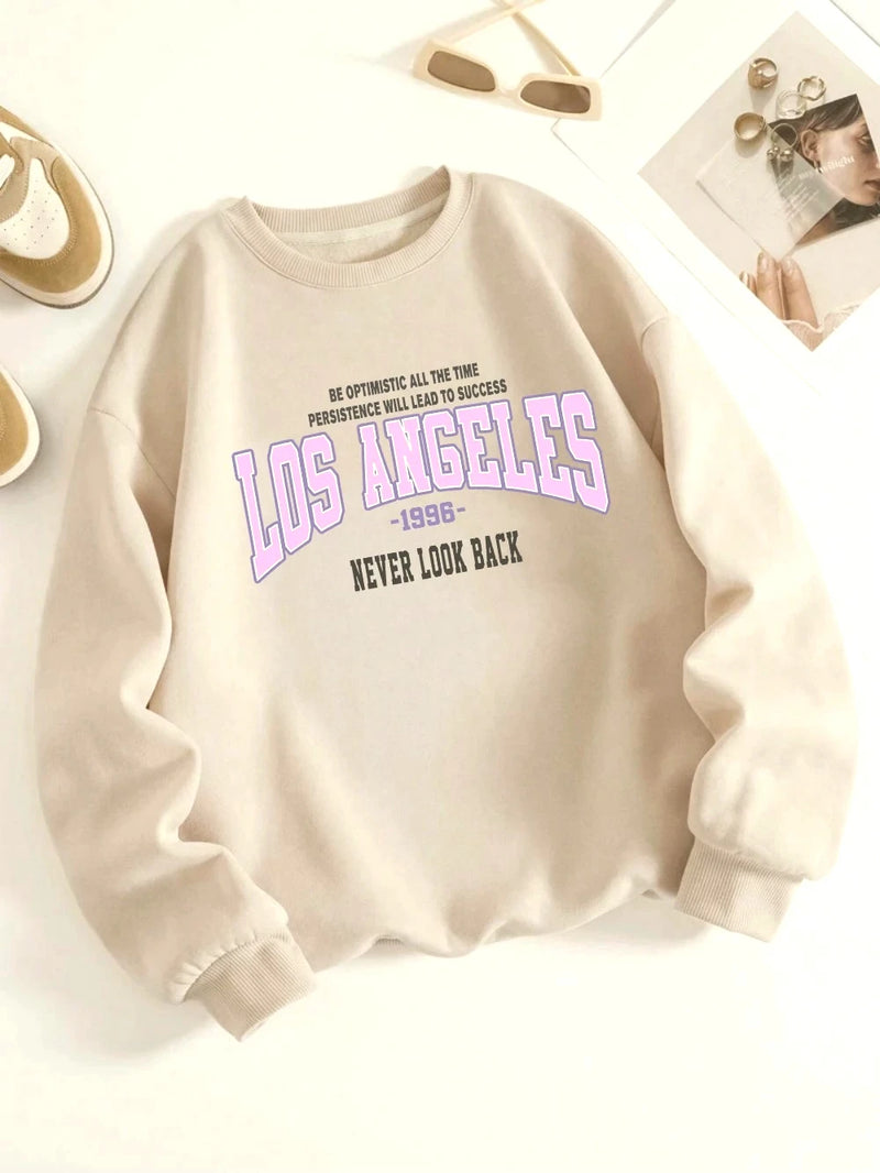 Street Woman Hoodie Los Angeles Never Look Back Printing Sweatshirt Fleece Comfortable Crewneck Pullover Autumn Female Clothes