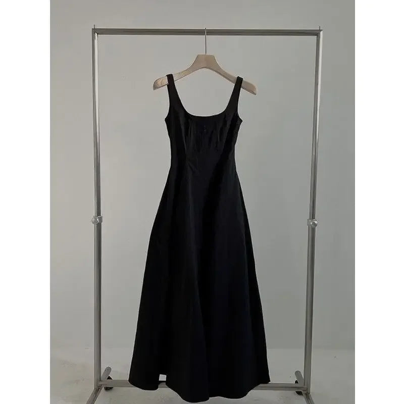 2025 Summer New Korean Version Waist-closing to Make You Look Slim Simple Sleeveless Mid-length Skirt Suspender Dress for Women