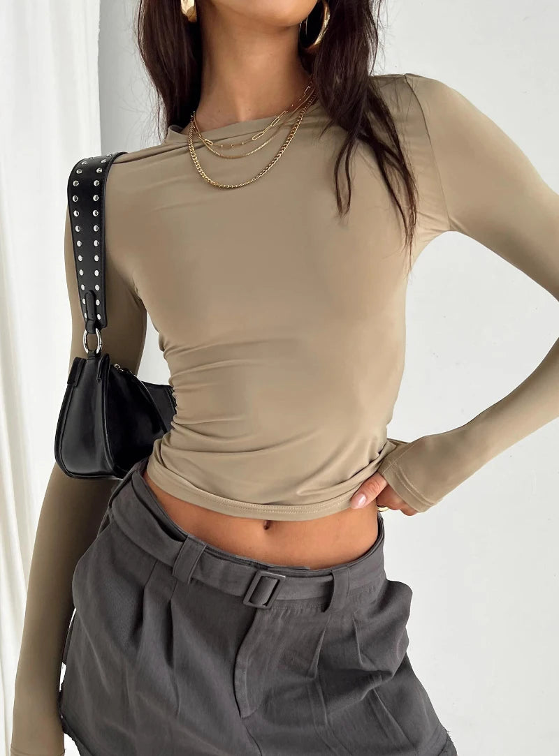 Women's Long Sleeved T-Shirt Spring And Autumn Solid Color