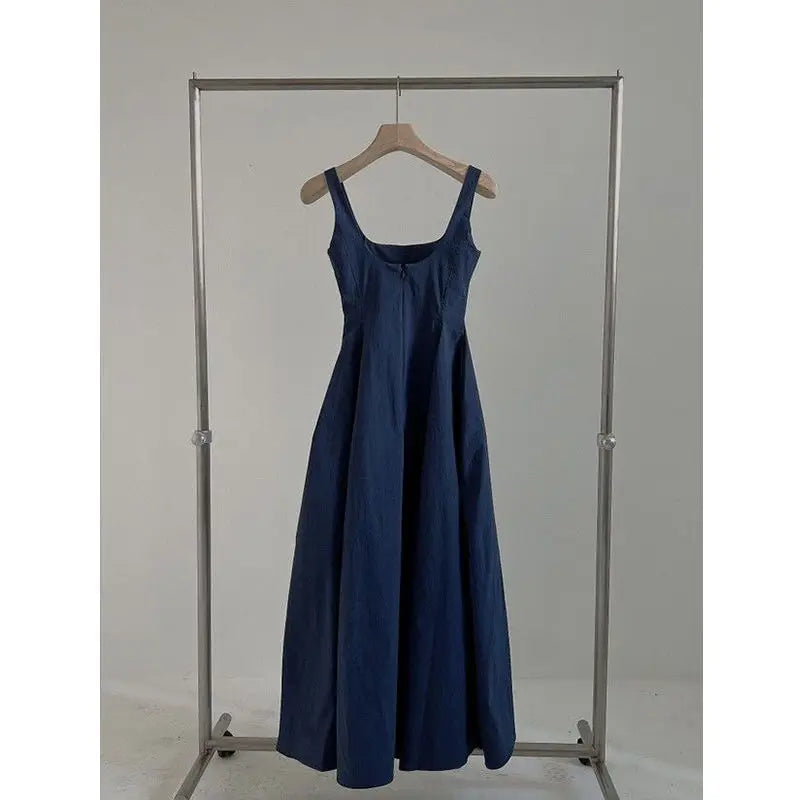 2025 Summer New Korean Version Waist-closing to Make You Look Slim Simple Sleeveless Mid-length Skirt Suspender Dress for Women