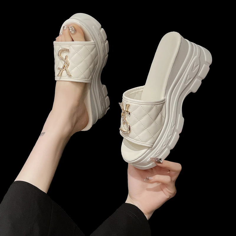 Women Sandals Summer Platform Letters Fashion Sandals Casual Comfortable Slipper Women Lightweight Non-slip Outside Slides Women