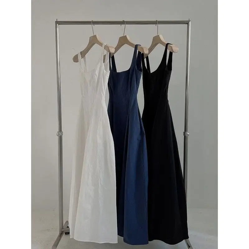 2025 Summer New Korean Version Waist-closing to Make You Look Slim Simple Sleeveless Mid-length Skirt Suspender Dress for Women