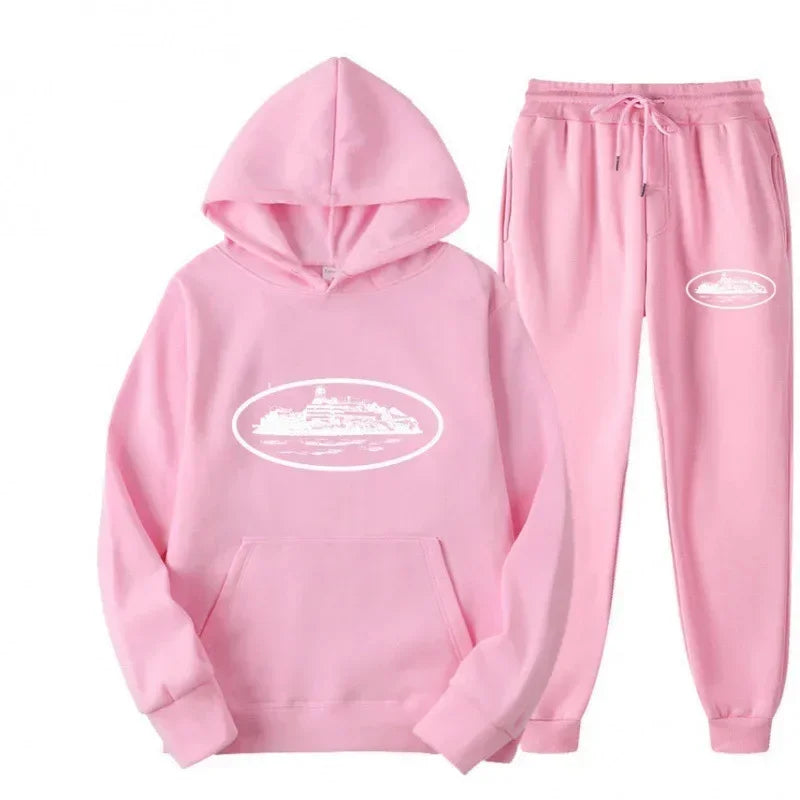 NICE Loose Unisex Fleece-lined Printed Sweatshirt Hoodie Set Devil Prisoner Pattern New Style Female Male Casual Comfortable Tra