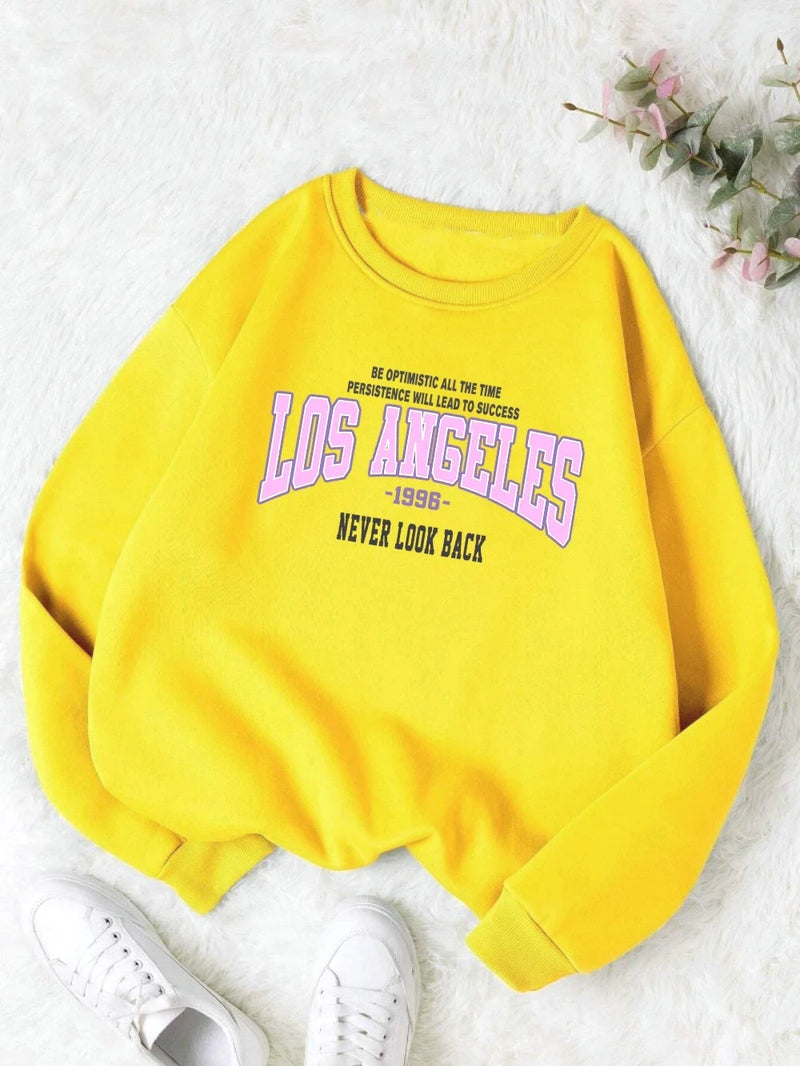 Street Woman Hoodie Los Angeles Never Look Back Printing Sweatshirt Fleece Comfortable Crewneck Pullover Autumn Female Clothes