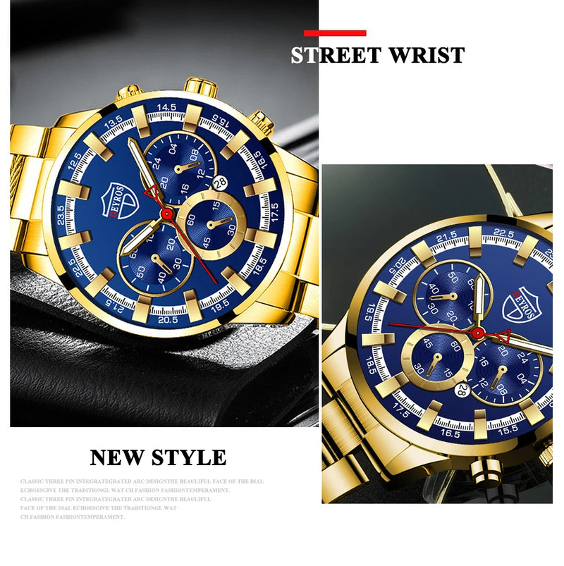 Fashion Men's Watches Business Stainless Steel Quartz Wrist Watch Calendar Date Male Casual Sports Luminous Clock