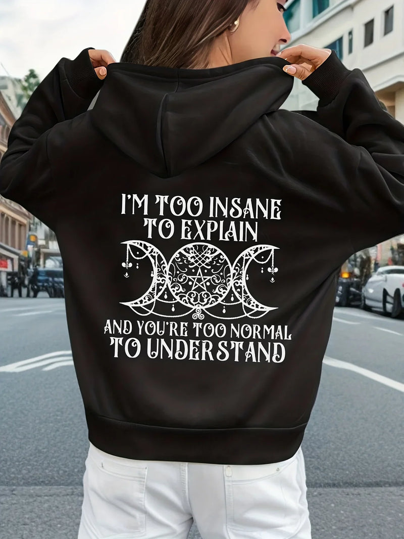 I'm So Crazy I Can't Explain The Printed Hoodie Women's Street Round Neck Clothes Fashionable Versatile Hooded Autumn Warm Y2K