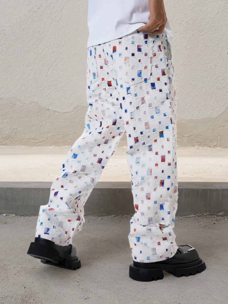 Men Straight Leg Streetwear White Baggy Jeans