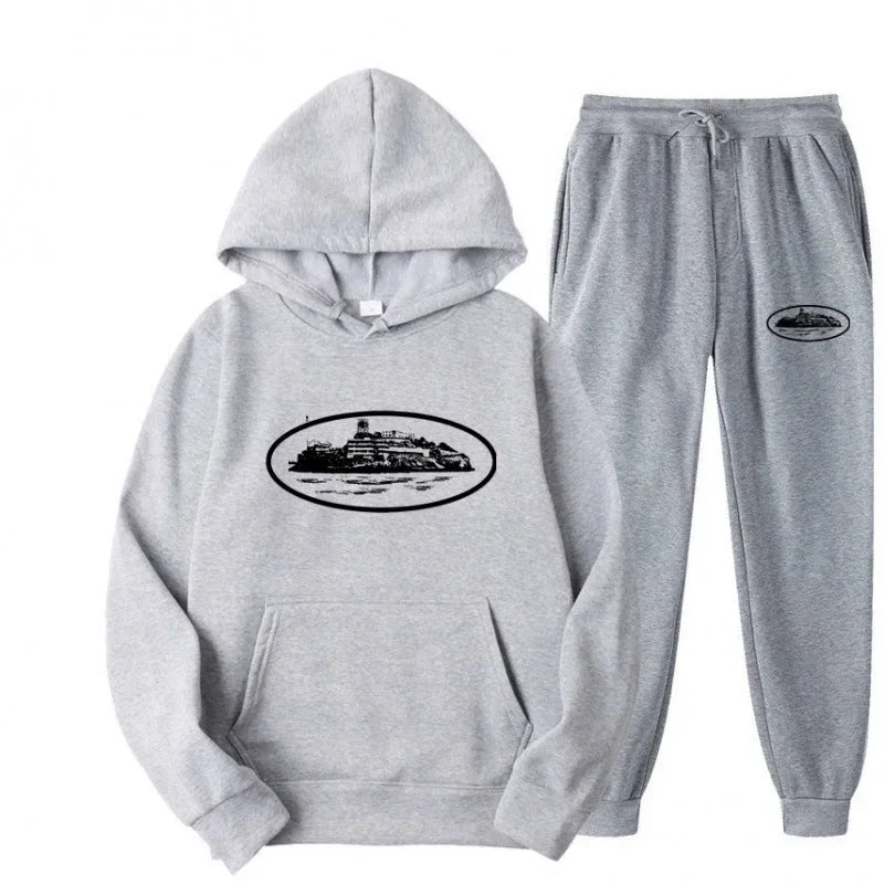 NICE Loose Unisex Fleece-lined Printed Sweatshirt Hoodie Set Devil Prisoner Pattern New Style Female Male Casual Comfortable Tra