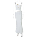 Chaxiaoa Strapless Hollow Out Sexy Maxi Dress Women Gown Summer New Off-shoulder Backless Sleeveless Beach Club Long Dress