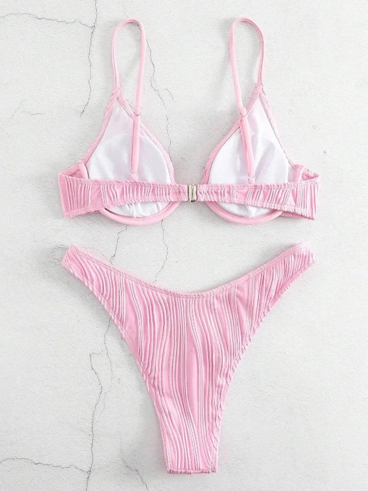 Fashion Sexy Solid Beach Bikini 2 Piece Set Women Split Swimsuit High Waist Backless Vacation Bikini 2024 New Summer Bikinis Set