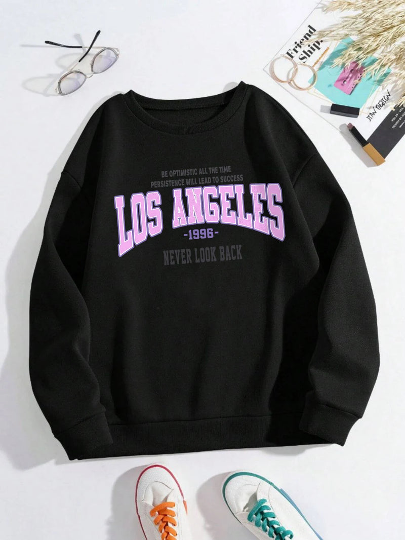 Street Woman Hoodie Los Angeles Never Look Back Printing Sweatshirt Fleece Comfortable Crewneck Pullover Autumn Female Clothes