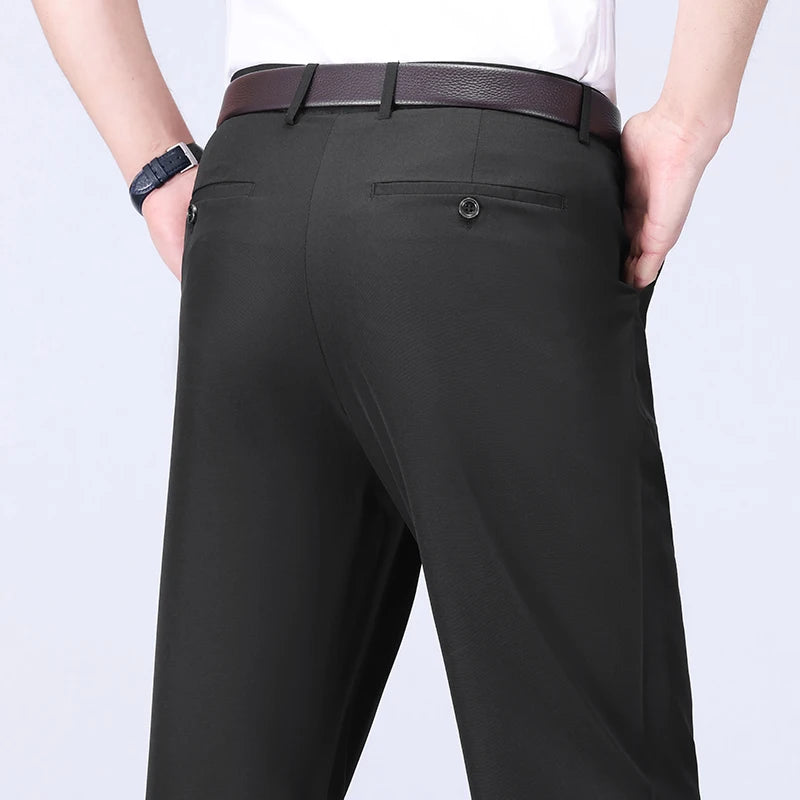 Male Pants Stretch Solid Black Smart Casual Men's Trousers