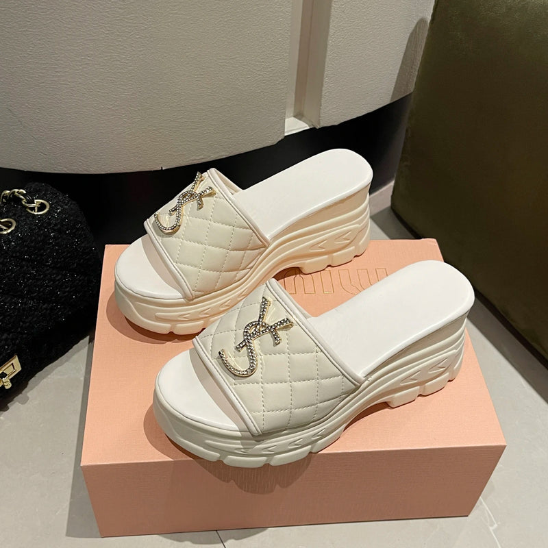 Women Sandals Summer Platform Letters Fashion Sandals Casual Comfortable Slipper Women Lightweight Non-slip Outside Slides Women