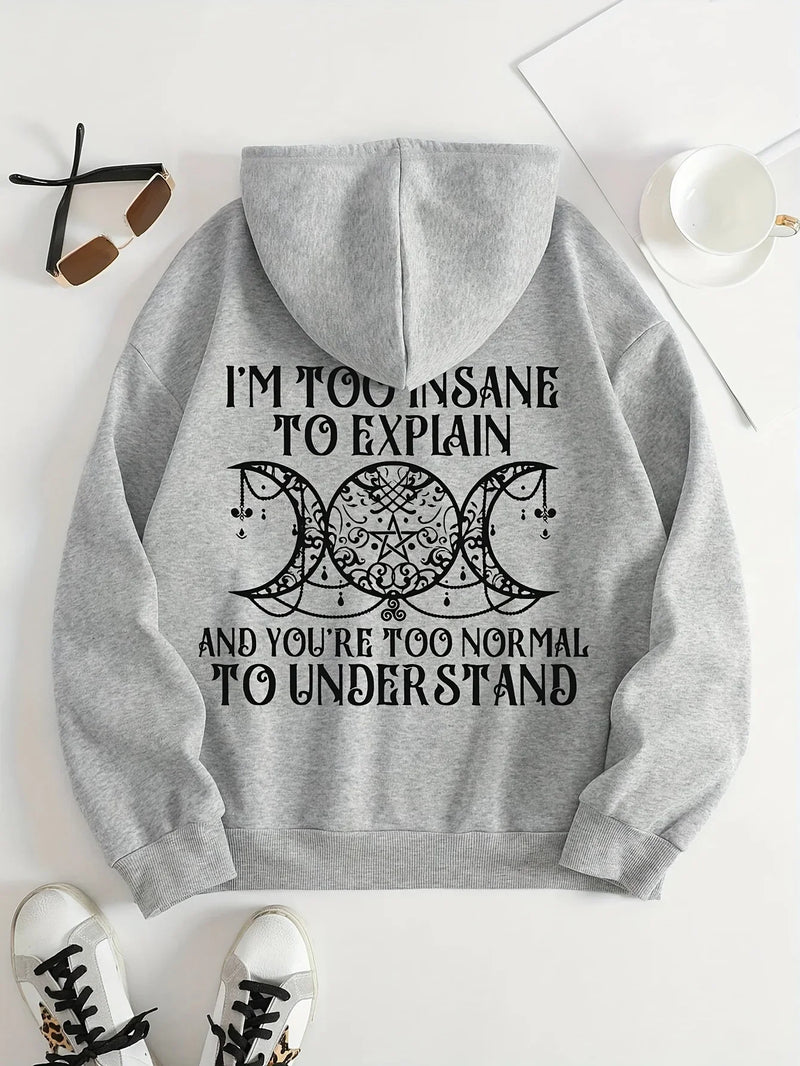 I'm So Crazy I Can't Explain The Printed Hoodie Women's Street Round Neck Clothes Fashionable Versatile Hooded Autumn Warm Y2K