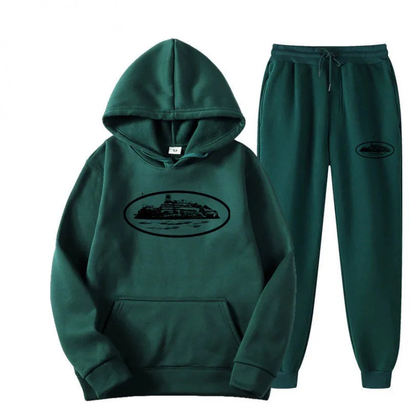 NICE Loose Unisex Fleece-lined Printed Sweatshirt Hoodie Set Devil Prisoner Pattern New Style Female Male Casual Comfortable Tra