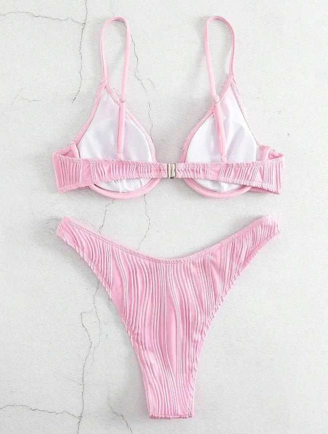Fashion Sexy Solid Beach Bikini 2 Piece Set Women Split Swimsuit High Waist Backless Vacation Bikini 2024 New Summer Bikinis Set