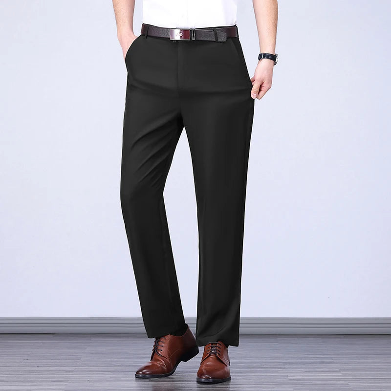 Male Pants Stretch Solid Black Smart Casual Men's Trousers