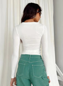 Women's Long Sleeved T-Shirt Spring And Autumn Solid Color