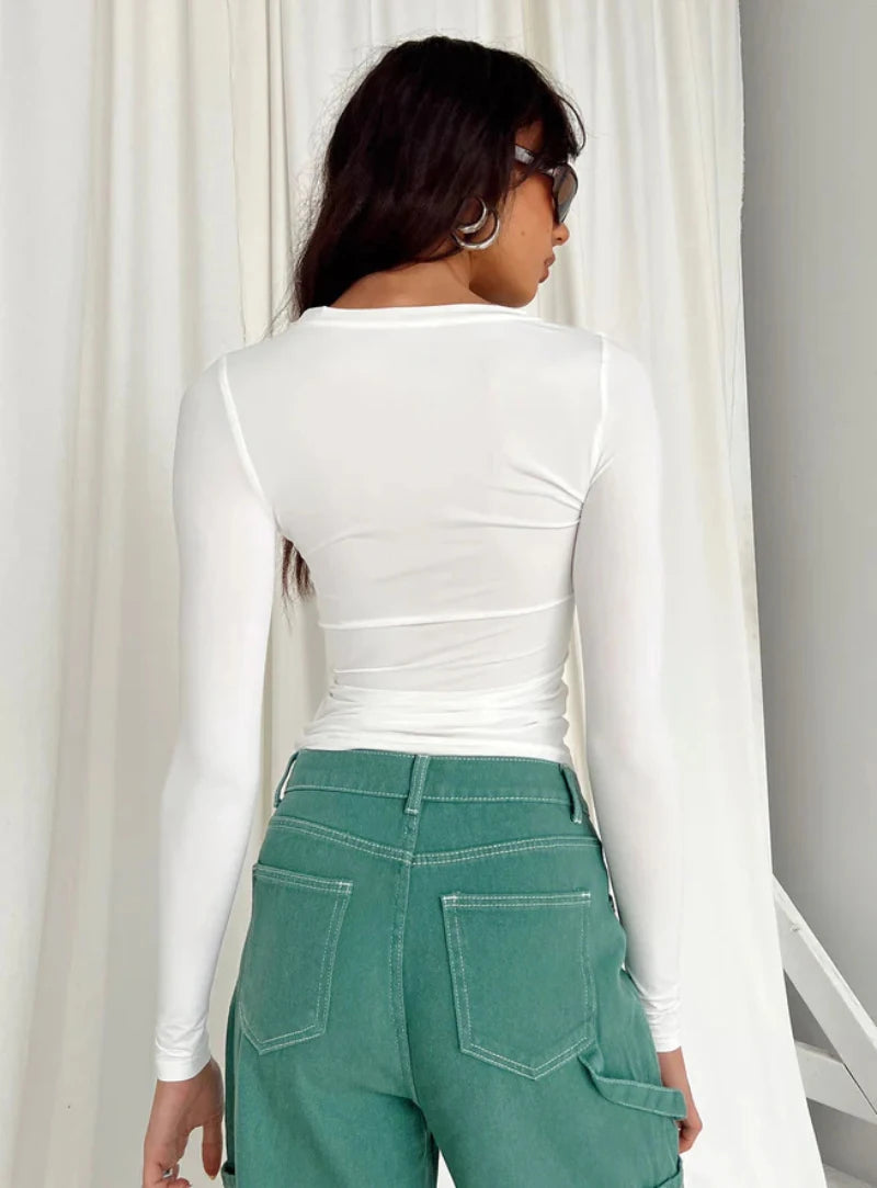 Women's Long Sleeved T-Shirt Spring And Autumn Solid Color