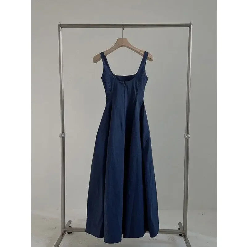 2025 Summer New Korean Version Waist-closing to Make You Look Slim Simple Sleeveless Mid-length Skirt Suspender Dress for Women
