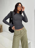 Women's Long Sleeved T-Shirt Spring And Autumn Solid Color