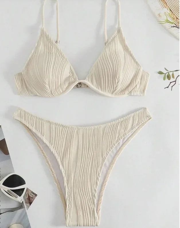 Fashion Sexy Solid Beach Bikini 2 Piece Set Women Split Swimsuit High Waist Backless Vacation Bikini 2024 New Summer Bikinis Set
