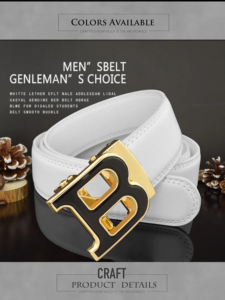 High Quality B Letter White Belt Men Classic Exquisite Designer Belt Men Fashion Luxury Designer Leather Belt