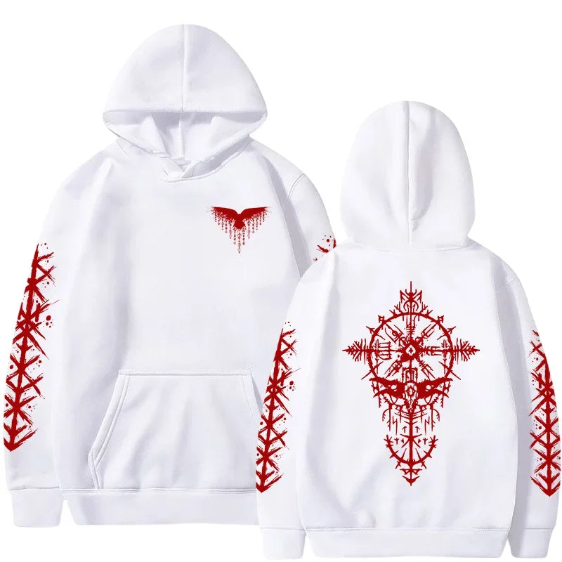 Men Hooded Sweatshirt 2025 Trendy Winter Autumn Sportswear Viking Rune Raven Design Urban Streetwear Cozy Outerwear Men's Hoodie