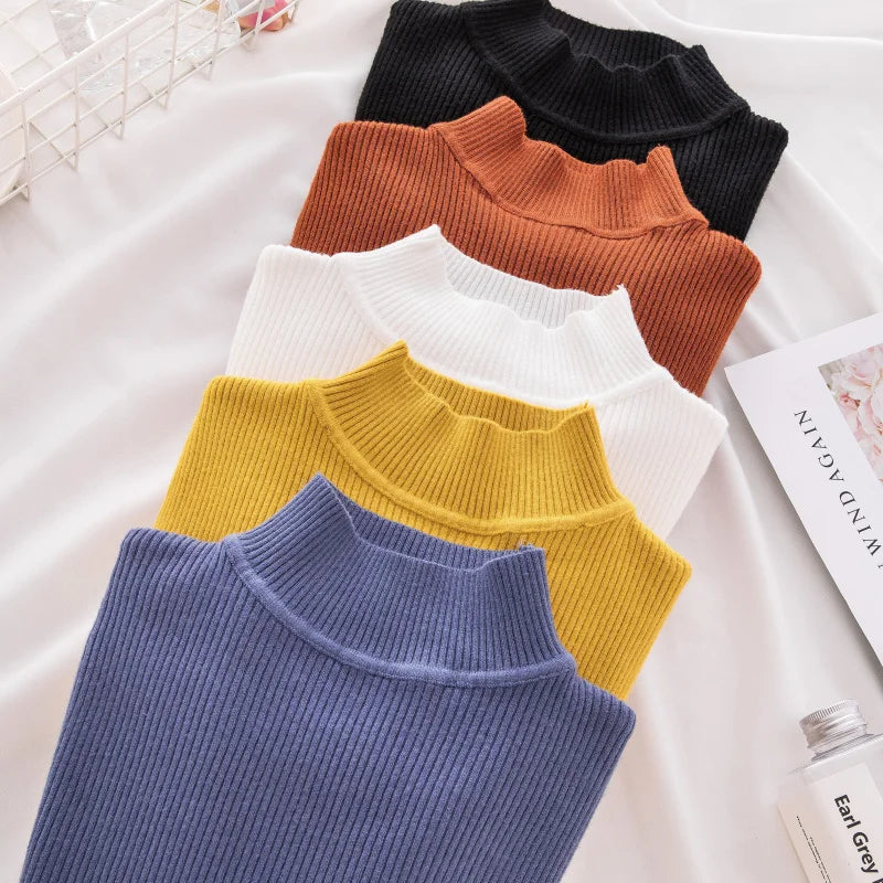 Women Turtleneck Sweater Knitted Soft Pullovers