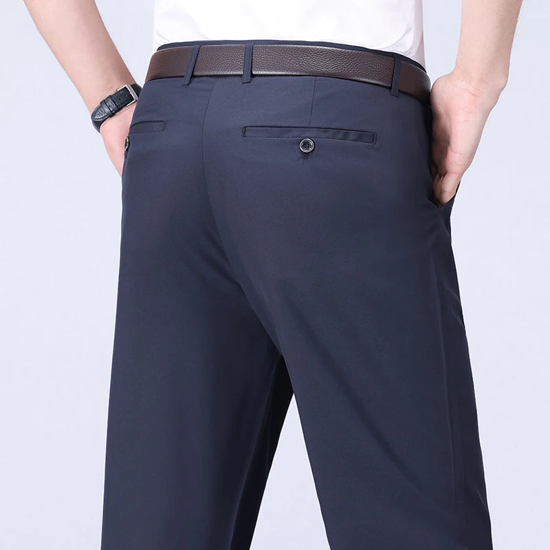 Male Pants Stretch Solid Black Smart Casual Men's Trousers