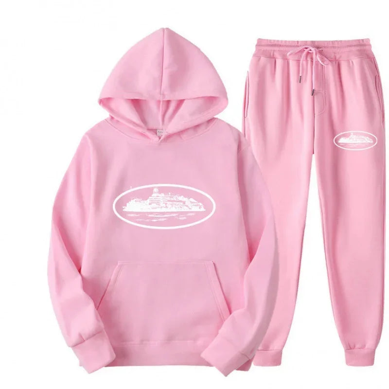 NICE Loose Unisex Fleece-lined Printed Sweatshirt Hoodie Set Devil Prisoner Pattern New Style Female Male Casual Comfortable Tra