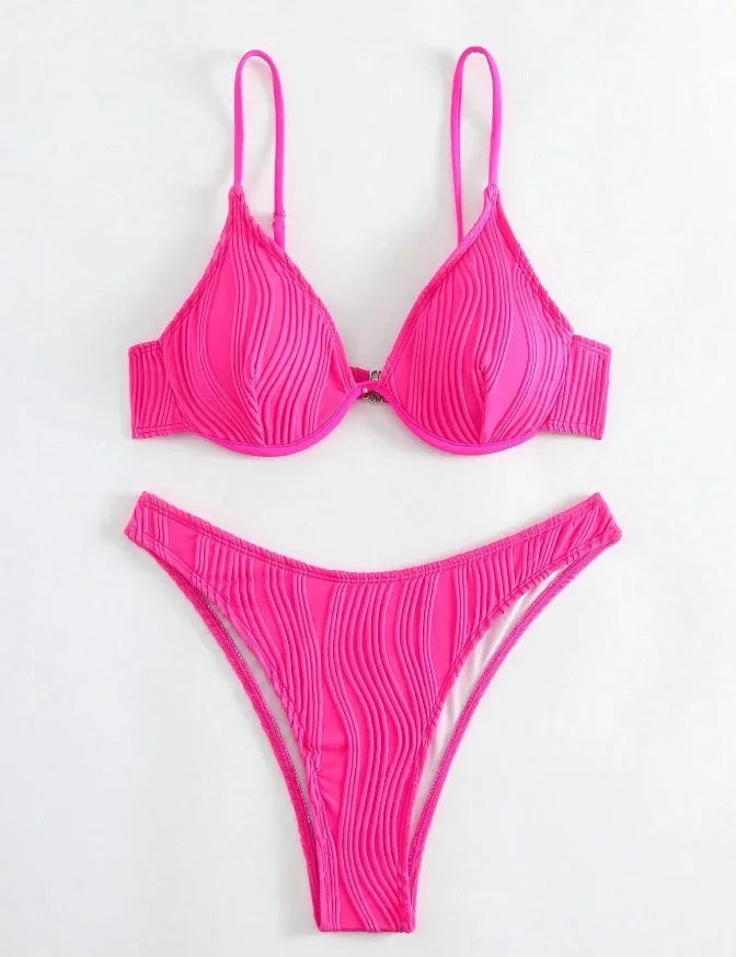 Fashion Sexy Solid Beach Bikini 2 Piece Set Women Split Swimsuit High Waist Backless Vacation Bikini 2024 New Summer Bikinis Set