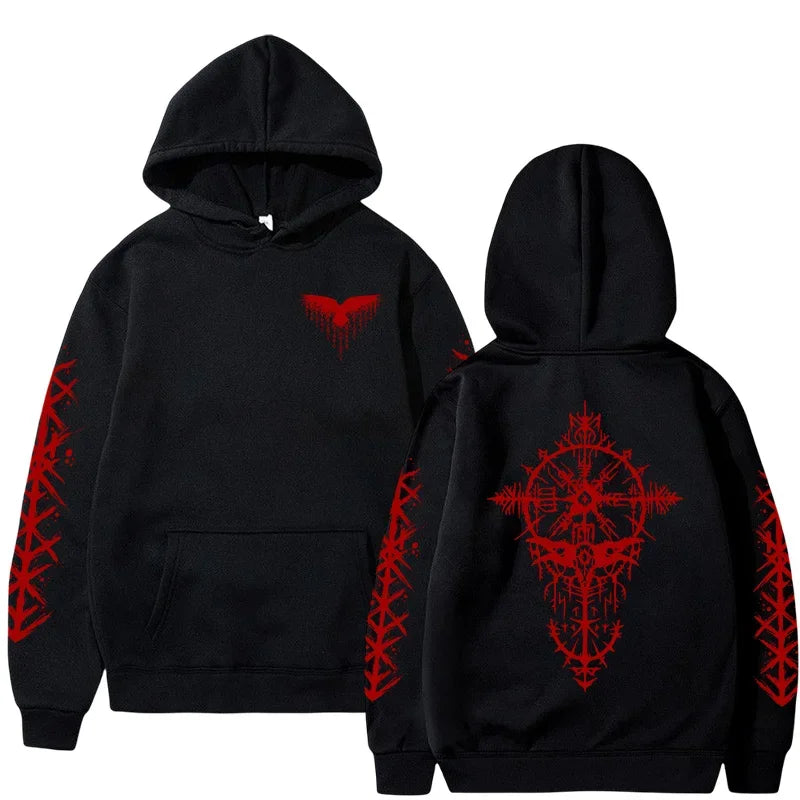 Men Hooded Sweatshirt 2025 Trendy Winter Autumn Sportswear Viking Rune Raven Design Urban Streetwear Cozy Outerwear Men's Hoodie