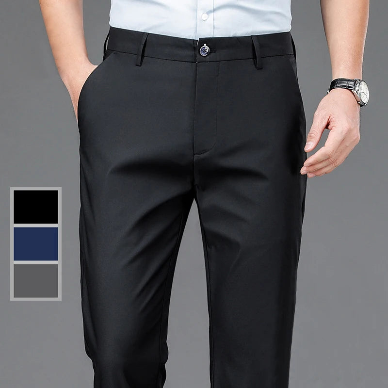 Male Pants Stretch Solid Black Smart Casual Men's Trousers