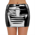 Sexy PU Leather Short Skirts for Women Club Prom Performance Solid High Waist Mini Skirt Gold Red Shine Bright Fladas Mujer