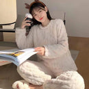 Autumn Women Thicken Velvet Ribbed Fleece Set Pullover And Pants