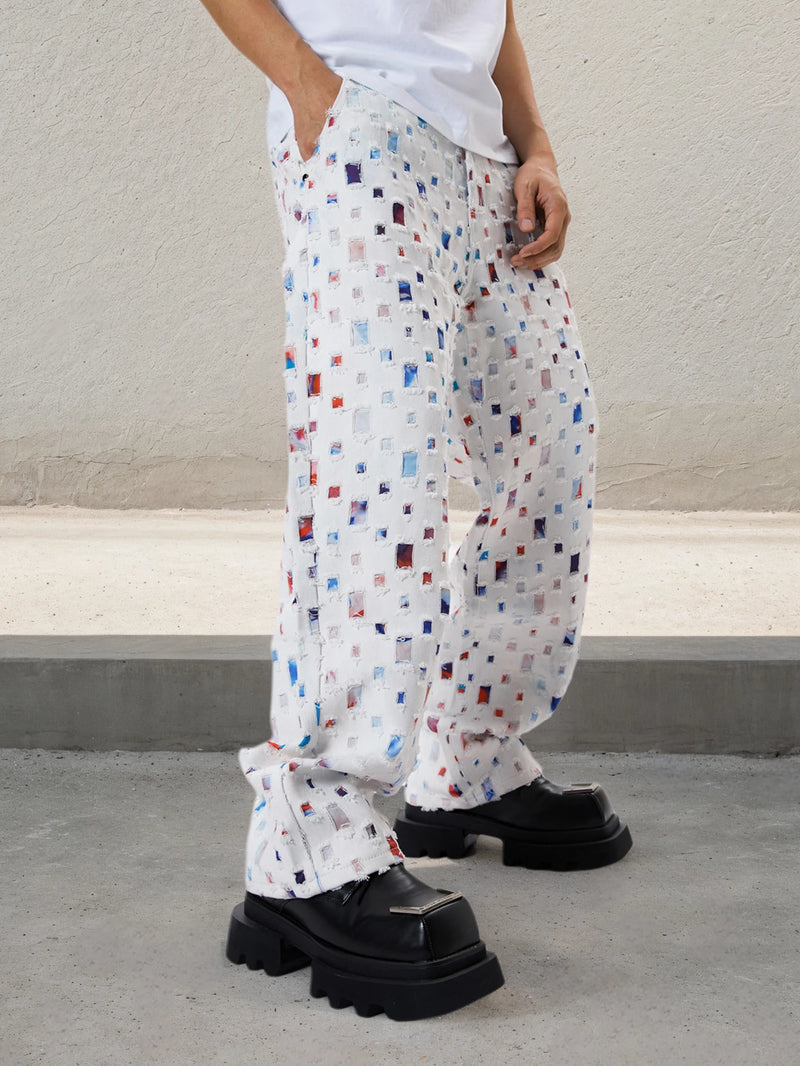 Men Straight Leg Streetwear White Baggy Jeans