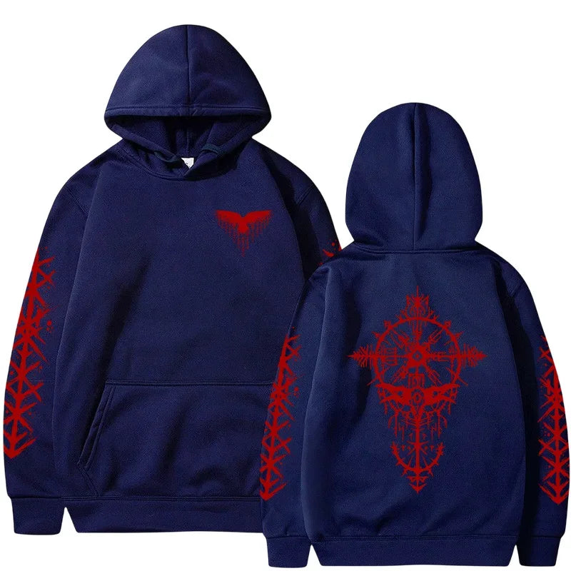 Men Hooded Sweatshirt 2025 Trendy Winter Autumn Sportswear Viking Rune Raven Design Urban Streetwear Cozy Outerwear Men's Hoodie