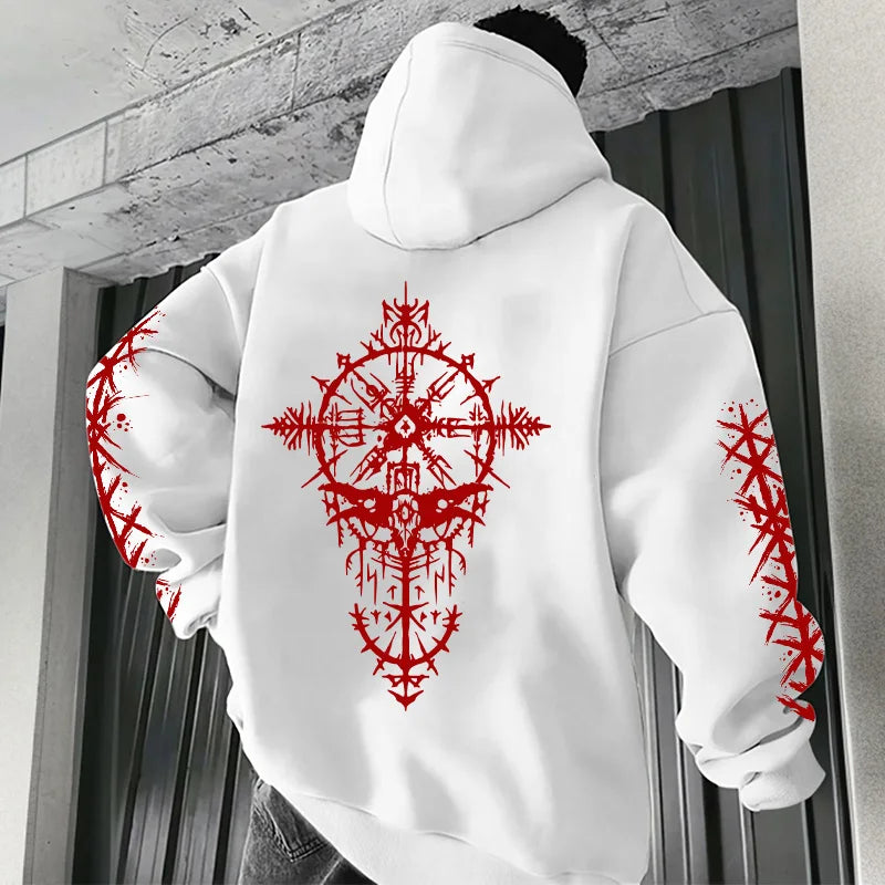 Men Hooded Sweatshirt 2025 Trendy Winter Autumn Sportswear Viking Rune Raven Design Urban Streetwear Cozy Outerwear Men's Hoodie