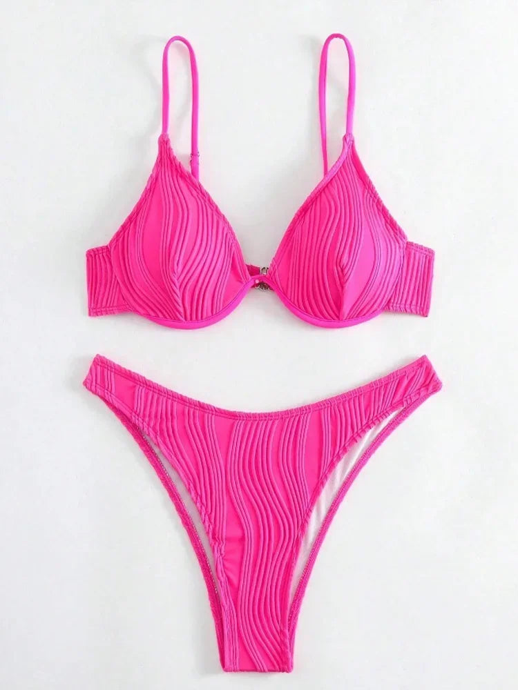 Fashion Sexy Solid Beach Bikini 2 Piece Set Women Split Swimsuit High Waist Backless Vacation Bikini 2024 New Summer Bikinis Set