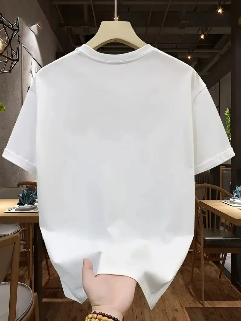 Men's summer 100% pure cotton fashionable casual sports loose Calvin pattern printed round neck short sleeved T-shirt top