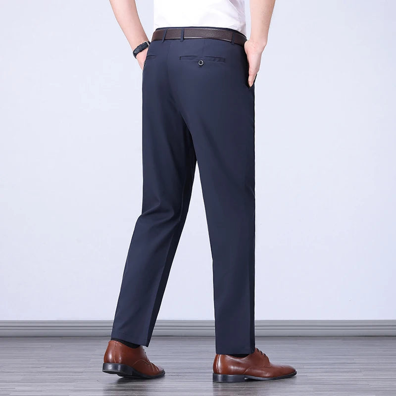 Male Pants Stretch Solid Black Smart Casual Men's Trousers