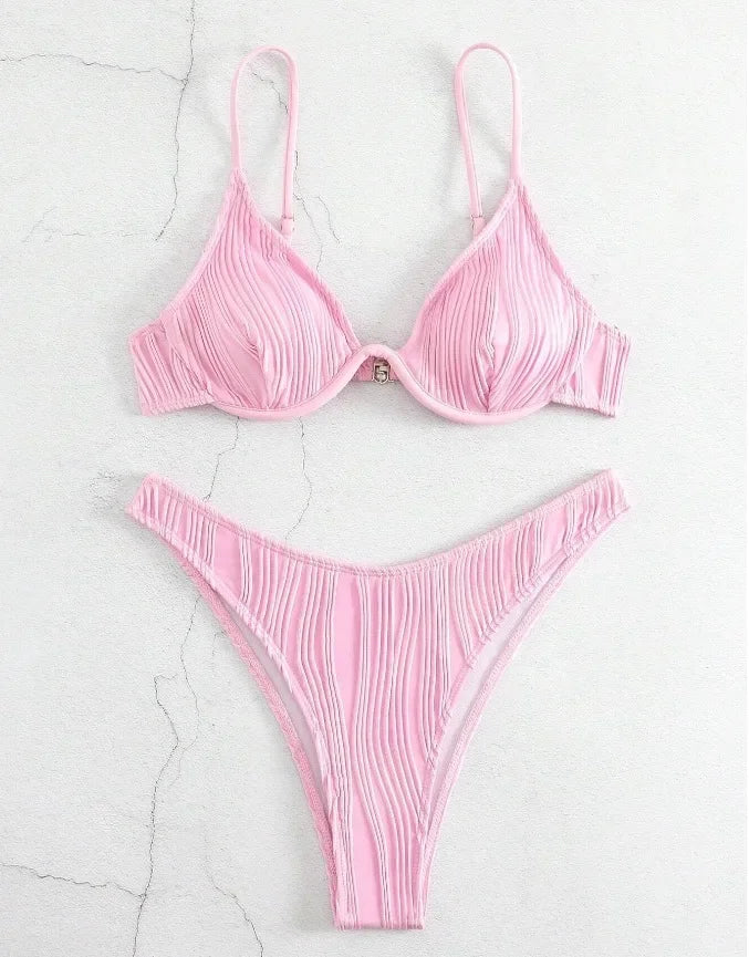 Fashion Sexy Solid Beach Bikini 2 Piece Set Women Split Swimsuit High Waist Backless Vacation Bikini 2024 New Summer Bikinis Set
