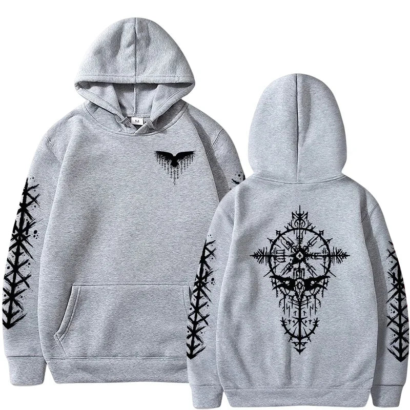 Men Hooded Sweatshirt 2025 Trendy Winter Autumn Sportswear Viking Rune Raven Design Urban Streetwear Cozy Outerwear Men's Hoodie
