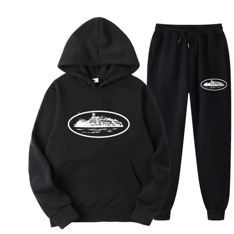 NICE Loose Unisex Fleece-lined Printed Sweatshirt Hoodie Set Devil Prisoner Pattern New Style Female Male Casual Comfortable Tra